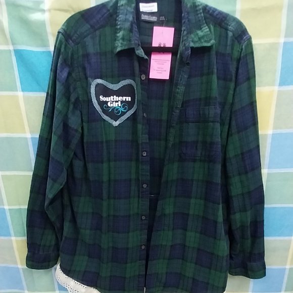 2711 Size L Upcycled Faded Glory, Faith Family Button Down Shirt - Picture 4 of 7